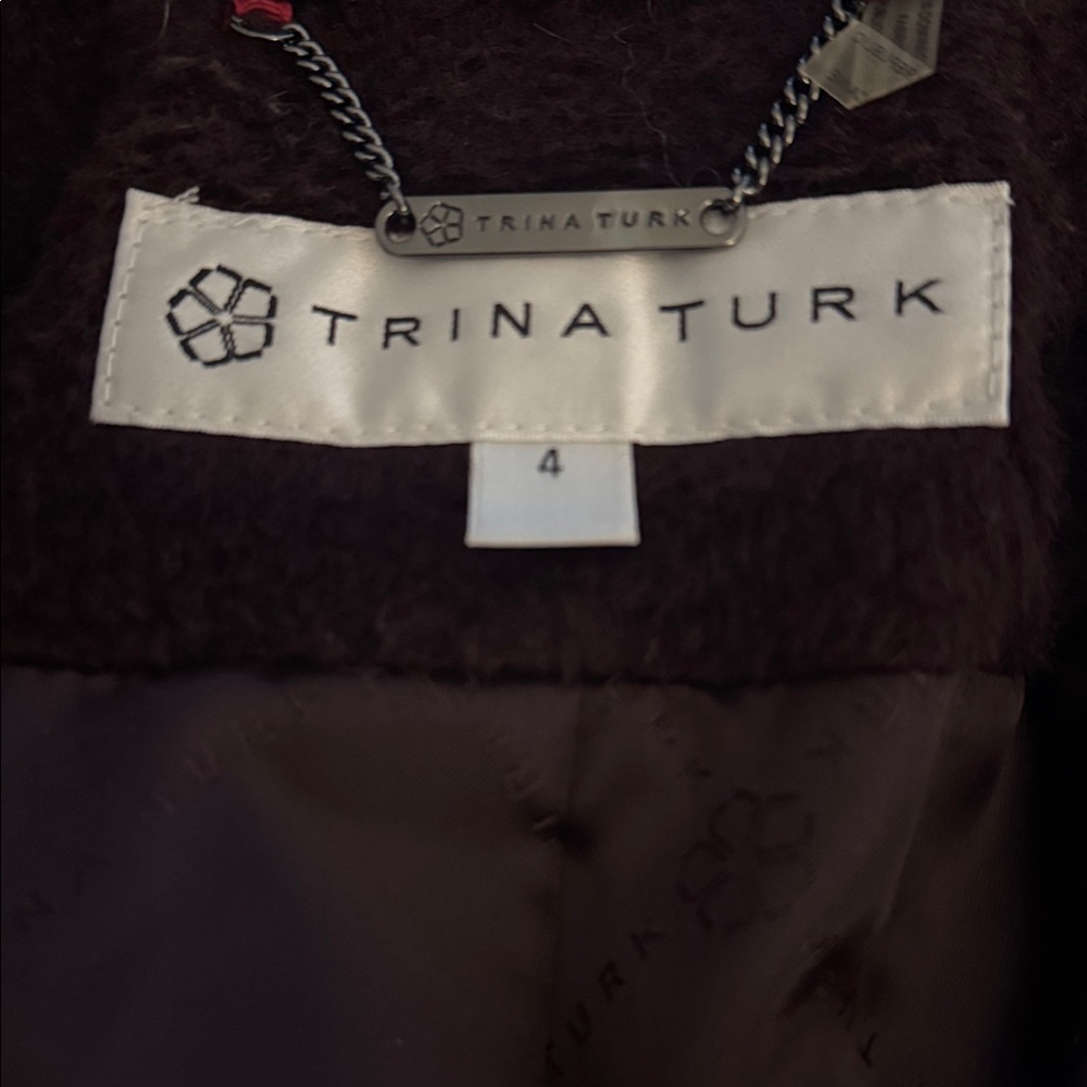 TRINA TURK Lambswool Shawl Collar Artsy Lily Coat Wine Burgundy Wool Size 4 Warm - Picture 7 of 10